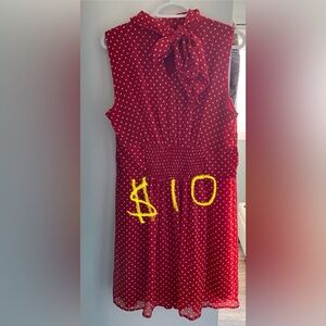 VENUS Red and White Polka Dot Midi Dress